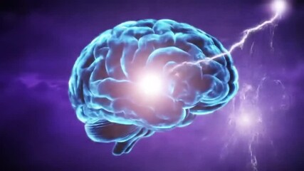 Brain activity and thoughts visualized with electrical discharges and animated internal processes