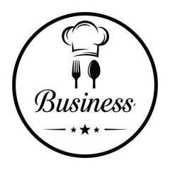 Chef hat with fork and spoon for business logo isolated on white background