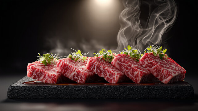 料理に紫蘇とマイクログリーンをあしらった、彩り豊かな盛り付け