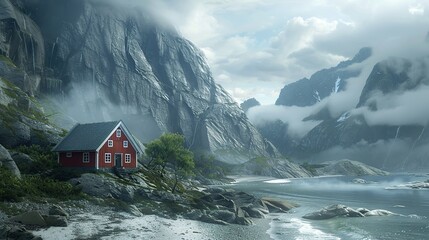 Cinematic Artwork of a Scenic Home Surrounded by Harsh Terrain and Ocean Breeze