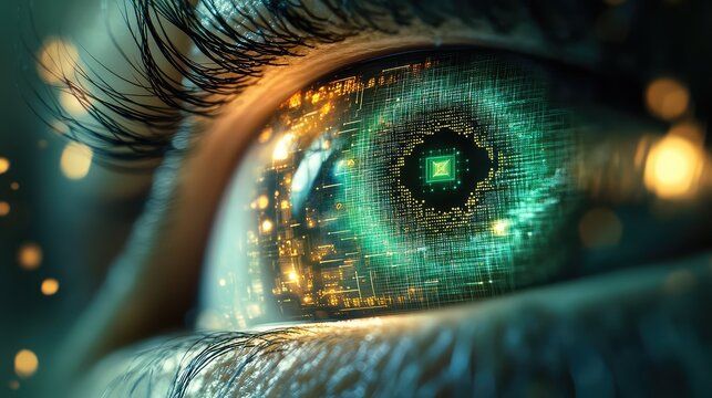 Bionic eye reflecting digital circuits and technology - Powered by Adobe