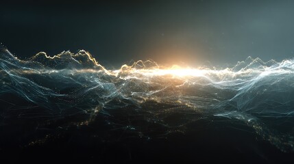 Abstract digital landscape with glowing data particles