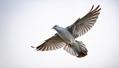 Fototapeta premium a graceful gray bird in mid flight against a white background showcasing its wings
