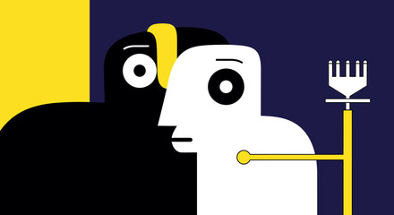 Vibrant vector art symbolizing the complex interplay and connection between different individuals, highlighting themes of modern technology and societal dynamics