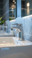 Artistic high angle composition emphasizing a polished luxury interior wash space