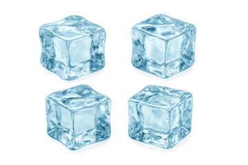 Obraz premium Four transparent ice cubes in a group, portraying a frosty refreshing feeling, perfect for beverages