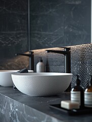 High angle perspective capturing exquisite textures in a luxury wash area setting