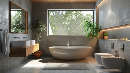 Beautiful interior layout featuring a serene bathing area with natural accents