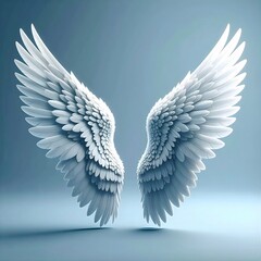 Fototapeta premium Zwei weiße Engelsflügel, vor einem schönen blauen Hintergrund