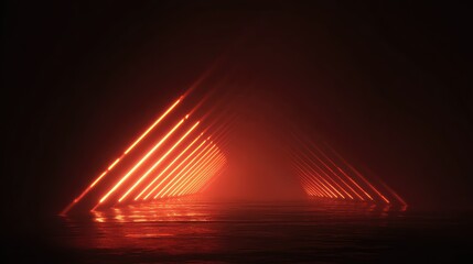 Fototapeta premium Red neon glowing light futuristic tunnel