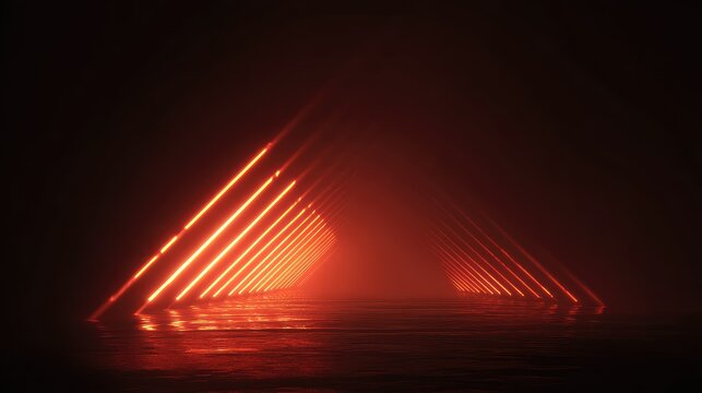 Red neon glowing light futuristic tunnel