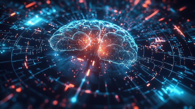 Artificial intelligence brain processing data in digital network