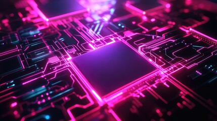 Processor neural network glowing with cybernetic data flowing