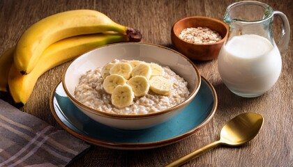 Delicious Oatmeal With Banana And Milk A Healthy Breakfast