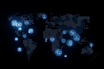 Global network map showcasing artificial intelligence applications in diverse sectors across the world