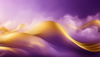 Golden Flowing Fog On Lavender Gradient Background Dreamy Abstract Texture