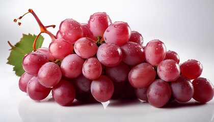 Red Pinkish Bunch Of Table Grape With Droplets On White Background