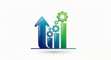 Photo of business growth chart with gears isolated on white background shows success concept