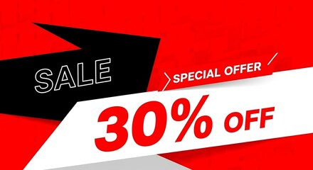 Photo of special offer sale with 30% off discount on red background for promotion campaign