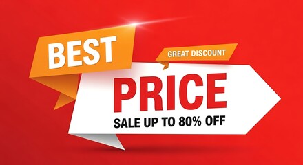 Photo of best price sale up to 80% off promotion with great discount on red background
