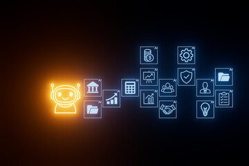 Innovative design showcasing artificial intelligence applications with a friendly robot and various digital tools