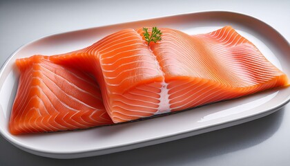 Fresh Alaskan Salmon Fillet Displayed On A Simple White Plate Ready For Gourmet Presentation And Culinary Use