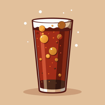 Close-up of a tall cola glass filled with ice cubes, bubbles rising, and heavy condensation on the outer surface. Shot against a neutral background with bright, clean lighting emphasizing the refreshi