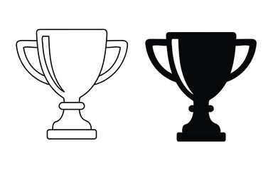 Trophy Award Cup in Outline and Solid Design for Victory Symbol