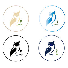 Minimalist Owl Logo Set  Circular Nature-Inspired Icons with Leaf Motif for Branding & Identity.ai