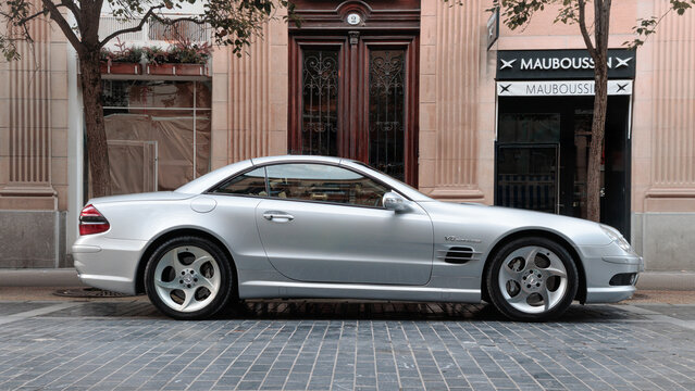San Sebastian, Spain-September 20, 2025: Mercedes-Benz SL-Class (R230),  SL 55 AMG V8 Kompressor