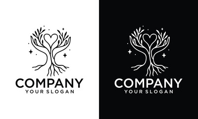 Obraz premium Creative oak tree logo, root of the tree and combination love logo illustration