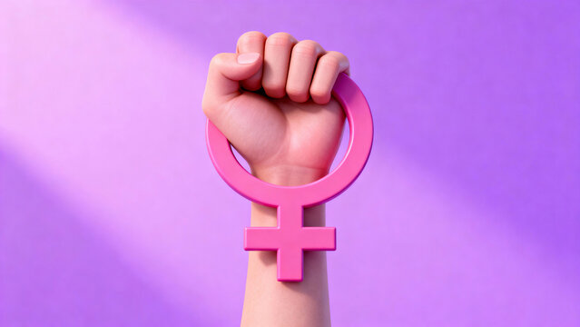 Clenched fist as a symbol of feminist struggle with female symbol. International Day for the Elimination of Violence against Women. November 25. Feminism.