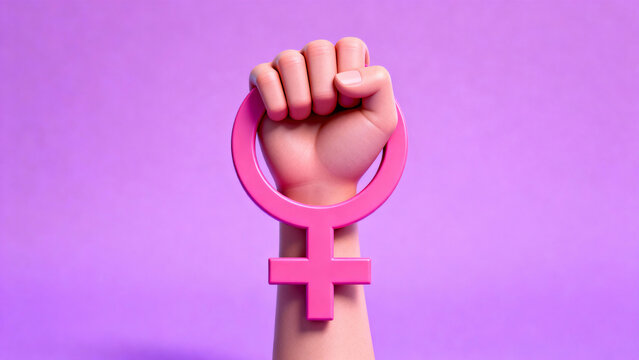 Clenched fist as a symbol of feminist struggle with female symbol. International Day for the Elimination of Violence against Women. November 25. Feminism.