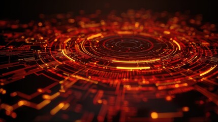 Futuristic digital data flowing through glowing circuit network