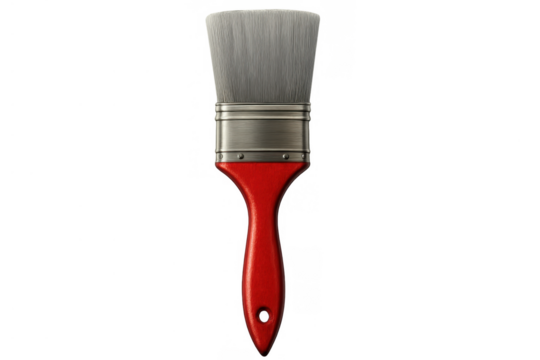 Paintbrush with red handle and grey bristles for painting, art, diy, and home improvement, transparent background cutout - Powered by Adobe