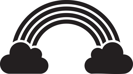 Black silhouette of a rainbow with clouds isolated on transparent background