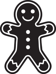 Black gingerbread man cookie silhouette isolated on transparent background