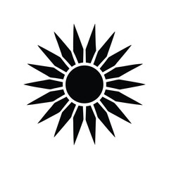 Radiant Sunburst Minimalist Black Sun Icon with Sharp Rays of Light, Solar Energy Symbol, Summer Design, Simple Graphic, Vector Illustration