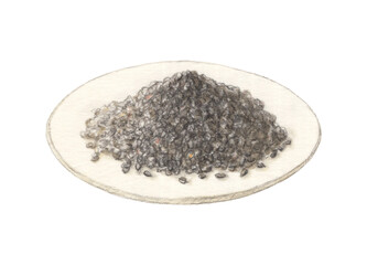 皿に盛った黒ゴマ　水彩色鉛筆イラスト