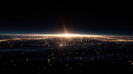 Golden glowing particles forming abstract light waves in space