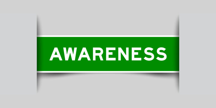 Green color square shape sticker label with word awareness inserted in gray background
