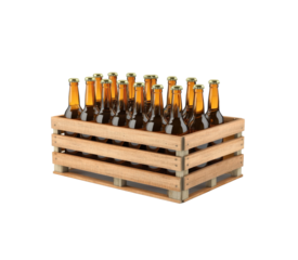 Crate of Beer: A full crate of beer bottles stands ready, filled with refreshments, ideal for social gatherings or a moment of relaxation.