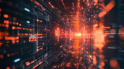 Digital data stream tunnel flowing through cyberspace network