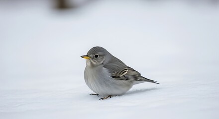 Obraz premium Gray Bird in Winter Snow - A Moment of Serenity.