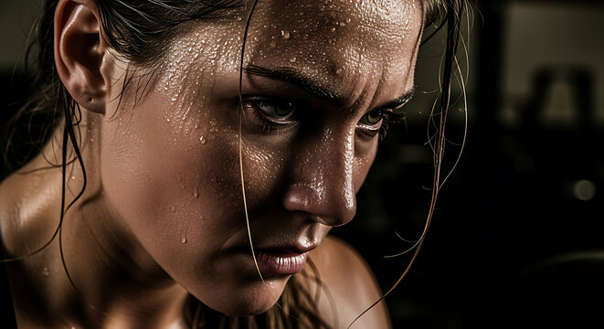 Close-up of Determined Woman Lifting Weights in Gym