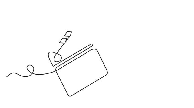 Animated self drawing of continuous line draw Clapper board and glass of popcorn. Movie scene episode production concept. Full length one line animation. 4K
