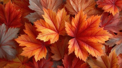 Orange and red autumn leaves create a vibrant seasonal display, perfect for Thanksgiving and fall stock, a high quality realistic background