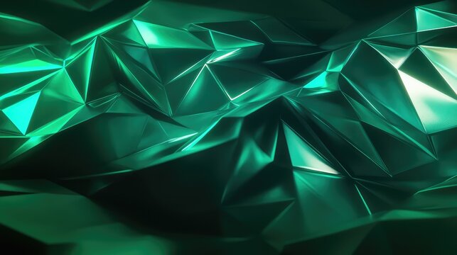 Green geometric abstract low poly crystal background - Powered by Adobe