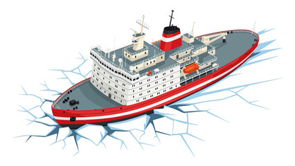 Icebreaker ship stuck in cracked ice