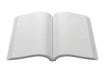 Top View of an Open Book with Plenty of Copy Space, Cut Out, Clipping Path, Isolated on a Transparent PNG Background.